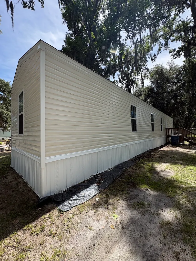 Freshly washed mobile home siding
