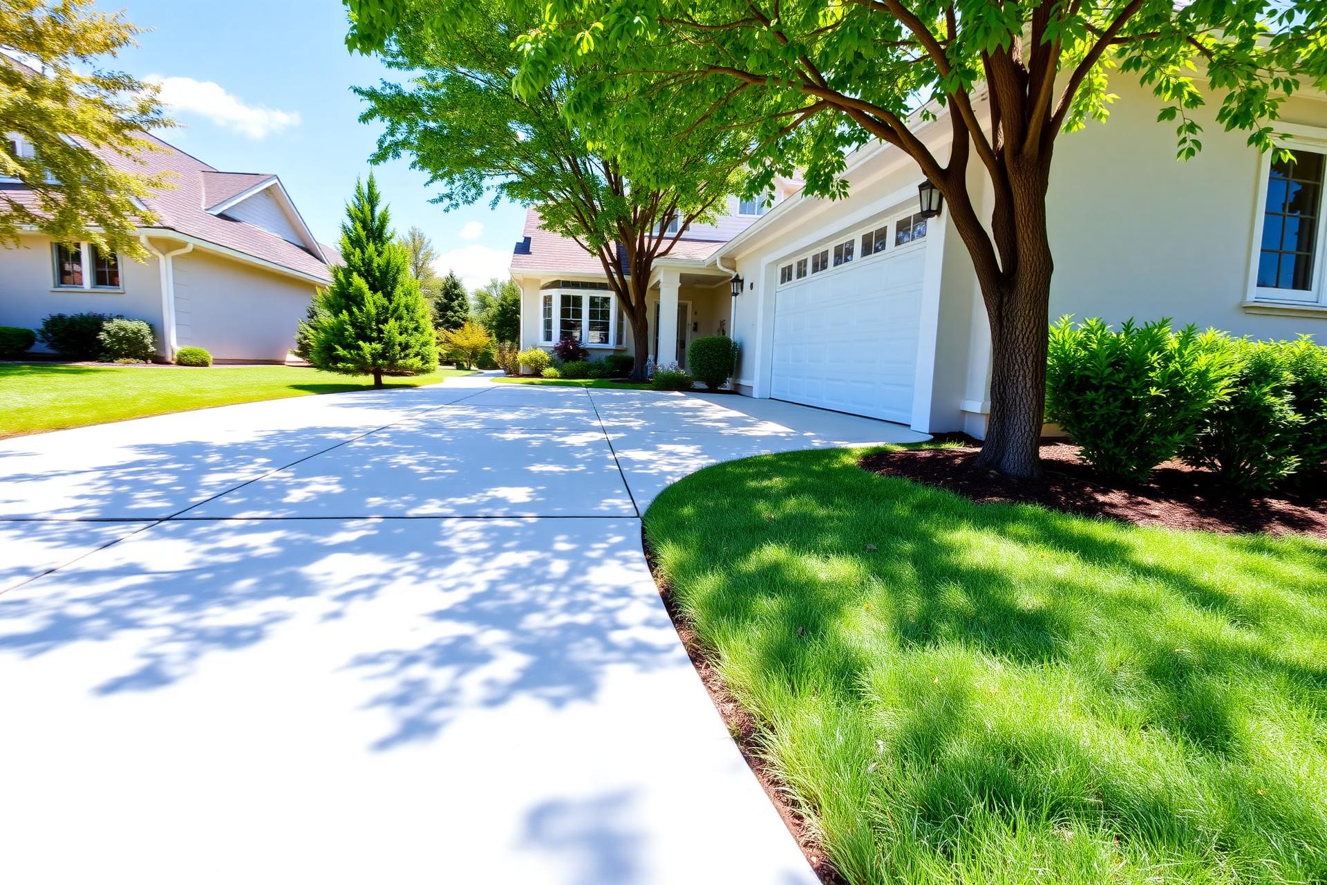 Freshly pressure-washed driveway and home